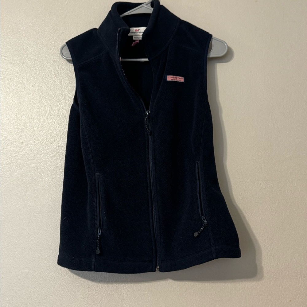 Vineyard Vines Navy Fleece Vest with Pink Logo